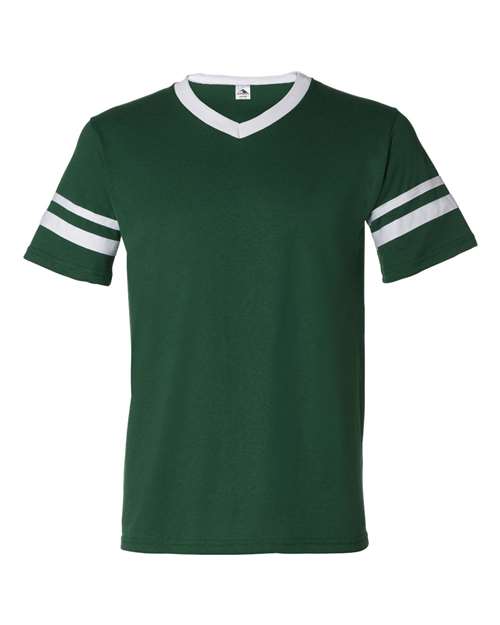 Augusta Sportswear V-Neck Jersey with Striped Sleeves 360 Dark Green/ White