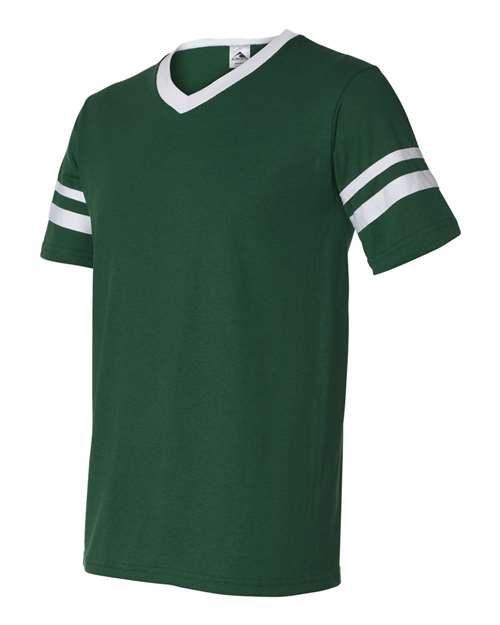 Augusta Sportswear V-Neck Jersey with Striped Sleeves 360 Dark Green/ White