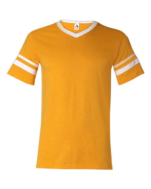 Augusta Sportswear V-Neck Jersey with Striped Sleeves 360 Gold/ White