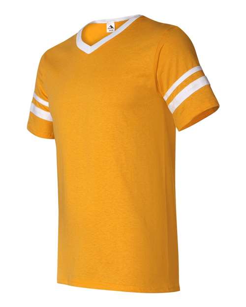 Augusta Sportswear V-Neck Jersey with Striped Sleeves 360 Gold/ White