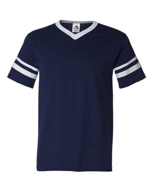 Augusta Sportswear V-Neck Jersey with Striped Sleeves 360 Navy/ White