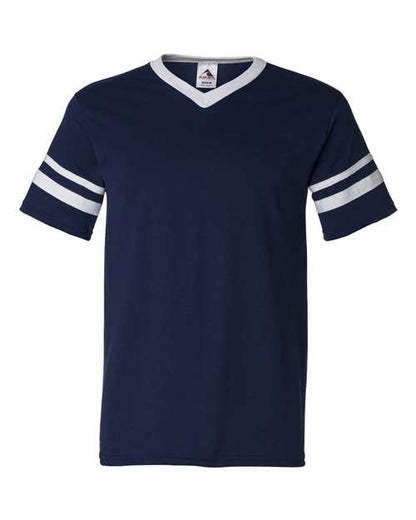 Augusta Sportswear V-Neck Jersey with Striped Sleeves 360 Navy/ White