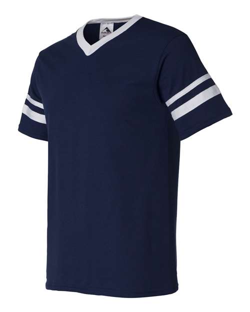 Augusta Sportswear V-Neck Jersey with Striped Sleeves 360 Navy/ White