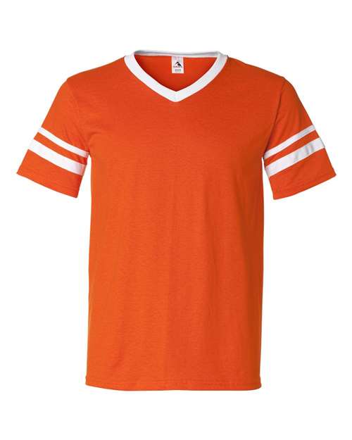 Augusta Sportswear V-Neck Jersey with Striped Sleeves 360 Orange/ White