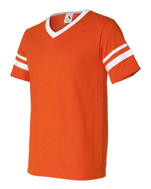 Augusta Sportswear V-Neck Jersey with Striped Sleeves 360 Orange/ White