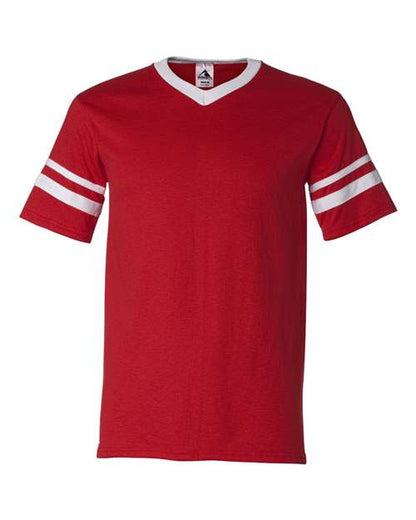 Augusta Sportswear V-Neck Jersey with Striped Sleeves 360 Red/ White