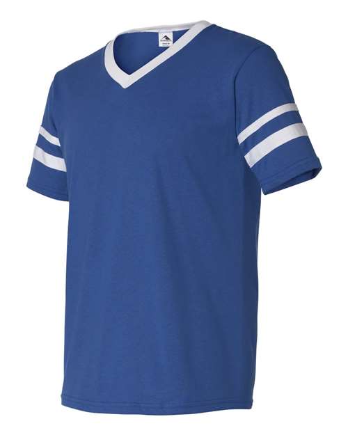 Augusta Sportswear V-Neck Jersey with Striped Sleeves 360 Royal/ White