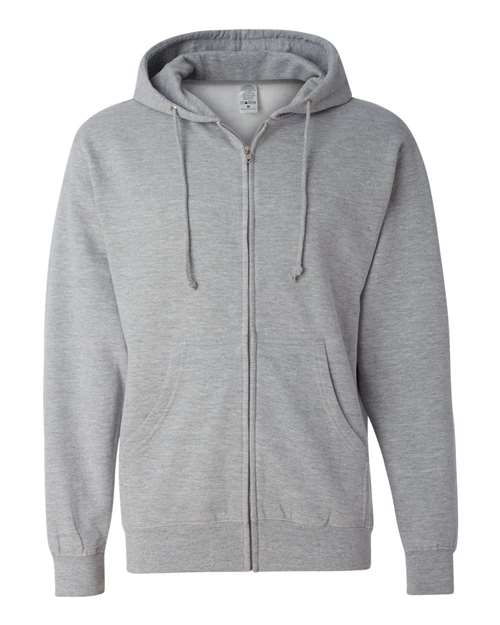 Independent Trading Co. Midweight Full-Zip Hooded Sweatshirt SS4500Z Grey Heather Custom Embroidered Business Logo