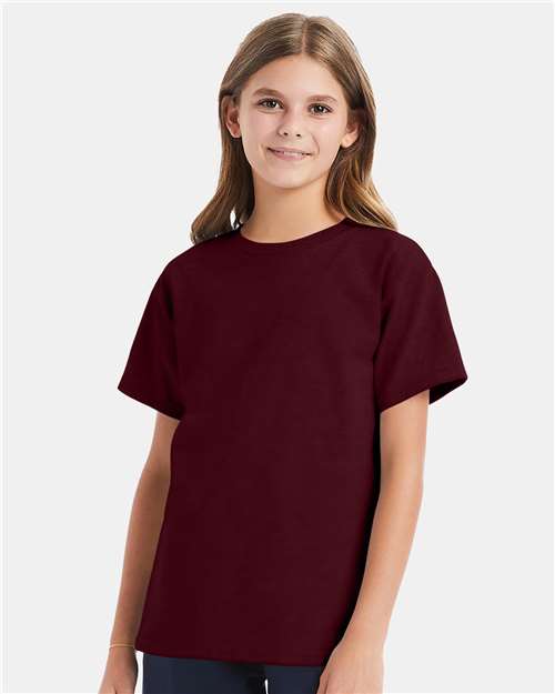 Custom Embroidered  Hanes Essential-T Youth T-Shirt 5480 Maroon