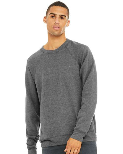 Custom Embroidered  BELLA + CANVAS Sponge Fleece Raglan Crewneck Sweatshirt 3901 Grey Triblend