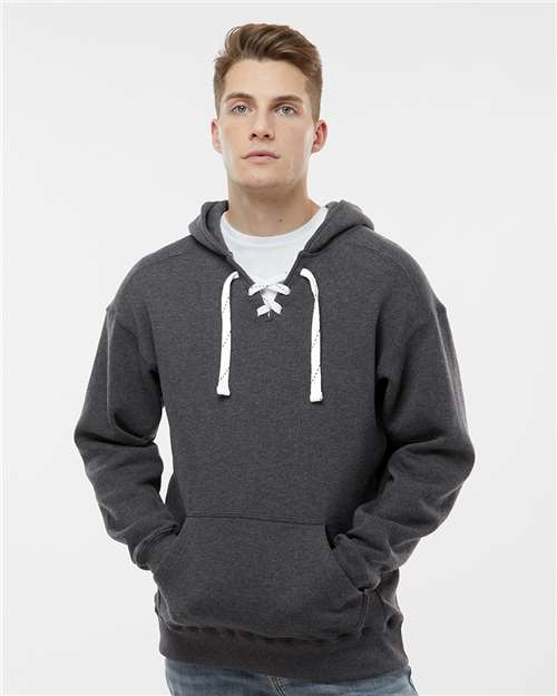 Custom Embroidered  J. America Sport Lace Hooded Sweatshirt 8830 Charcoal Heather