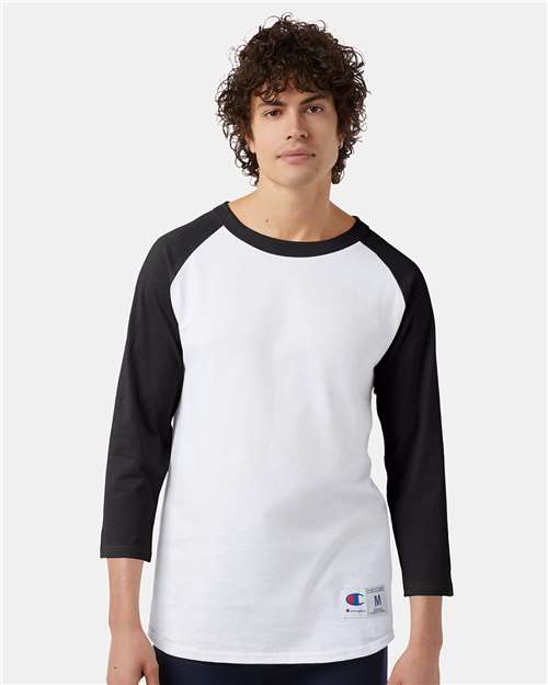 Champion Three-Quarter Raglan Sleeve Baseball T-Shirt T137 Custom Embroidered Business Logo