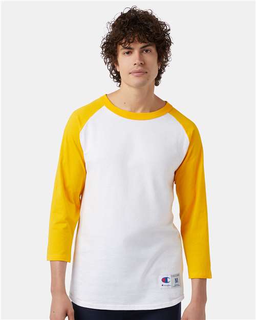 Champion Three-Quarter Raglan Sleeve Baseball T-Shirt T137 Custom Embroidered Business Logo