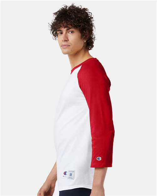 Champion Three-Quarter Raglan Sleeve Baseball T-Shirt T137 Custom Embroidered Business Logo