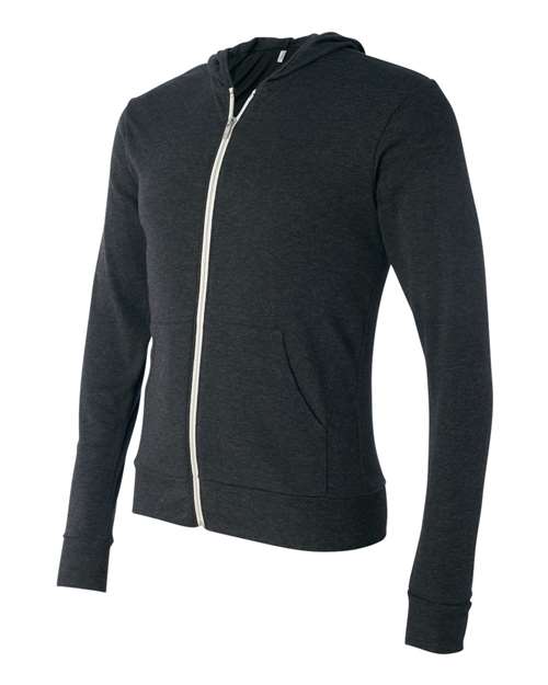 BELLA + CANVAS Triblend Lightweight Full-Zip Hooded Long Sleeve Tee 3939 Custom Embroidered Business Logo