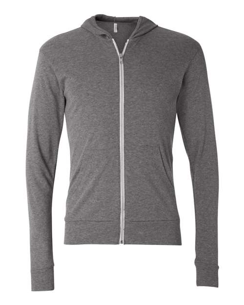 BELLA + CANVAS Triblend Lightweight Full-Zip Hooded Long Sleeve Tee 3939 Custom Embroidered Business Logo