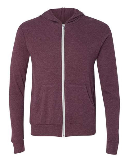 BELLA + CANVAS Triblend Lightweight Full-Zip Hooded Long Sleeve Tee 3939 Custom Embroidered Business Logo