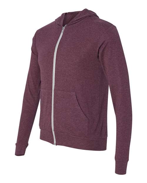 BELLA + CANVAS Triblend Lightweight Full-Zip Hooded Long Sleeve Tee 3939 Custom Embroidered Business Logo