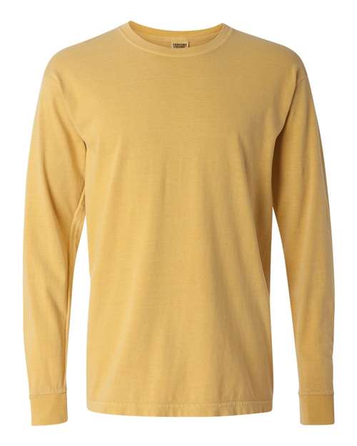 Comfort Colors Garment-Dyed Heavyweight Long Sleeve T-Shirt 6014 Mustard Custom Embroidered Business Logo