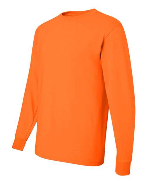 JERZEES Dri-Power® Long Sleeve 50/50 T-Shirt 29LSR Safety Green Custom Embroidered Business Logo
