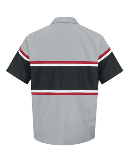 Custom EmbroideredRed Kap Men's Technician Shirt 2329 Grey/ Black/ Red
