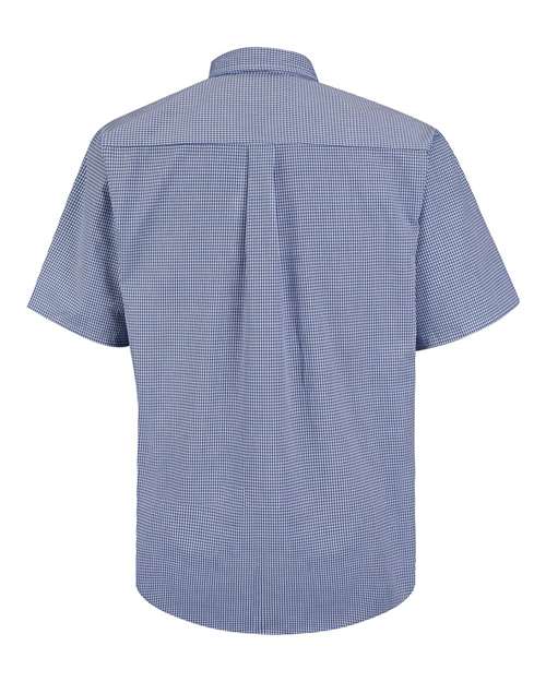 Custom EmbroideredRed Kap Men's Mini-Plaid Uniform Short Sleeve Shirt 2367 White/ Blue Plaid