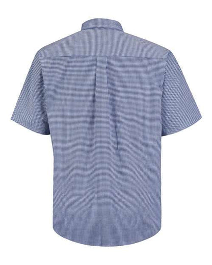 Custom EmbroideredRed Kap Men's Mini-Plaid Uniform Short Sleeve Shirt 2367 White/ Blue Plaid
