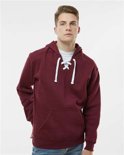 Custom Embroidered  J. America Sport Lace Hooded Sweatshirt 8830 Maroon
