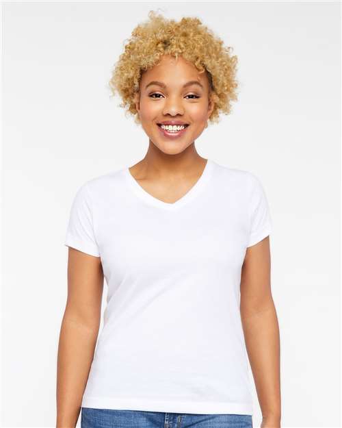 LAT Women's Fine Jersey V-Neck Tee 3507 White