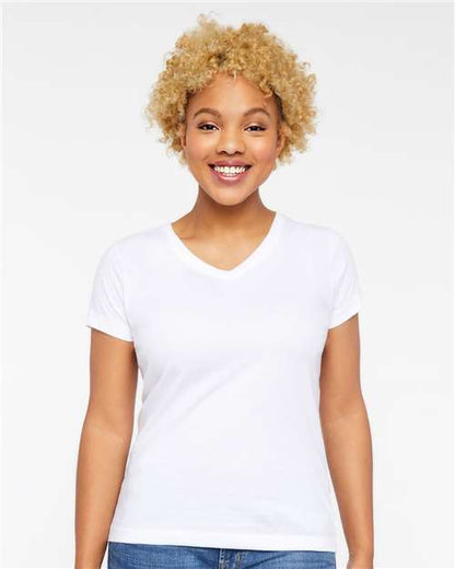 LAT Women's Fine Jersey V-Neck Tee 3507 White