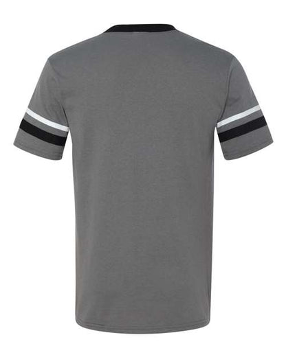Augusta Sportswear V-Neck Jersey with Striped Sleeves 360 Graphite/ Black/ White