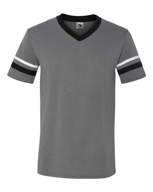 Augusta Sportswear V-Neck Jersey with Striped Sleeves 360 Graphite/ Black/ White