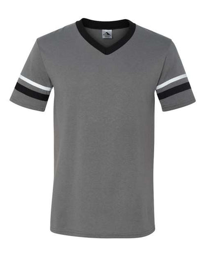 Augusta Sportswear V-Neck Jersey with Striped Sleeves 360 Graphite/ Black/ White