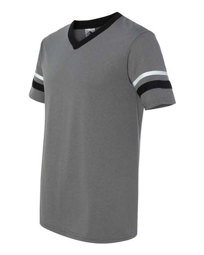 Augusta Sportswear V-Neck Jersey with Striped Sleeves 360 Graphite/ Black/ White