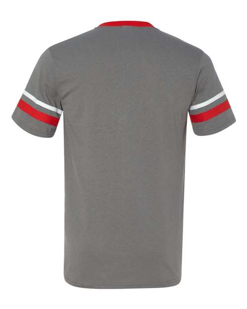 Augusta Sportswear V-Neck Jersey with Striped Sleeves 360 Graphite/ Red/ White