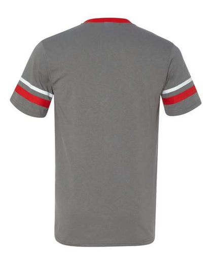 Augusta Sportswear V-Neck Jersey with Striped Sleeves 360 Graphite/ Red/ White
