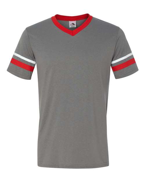 Augusta Sportswear V-Neck Jersey with Striped Sleeves 360 Graphite/ Red/ White
