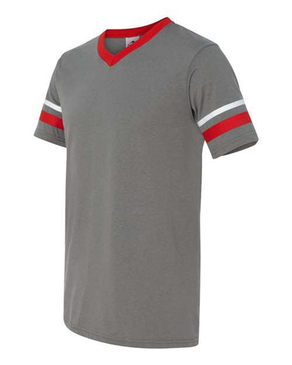 Augusta Sportswear V-Neck Jersey with Striped Sleeves 360 Graphite/ Red/ White
