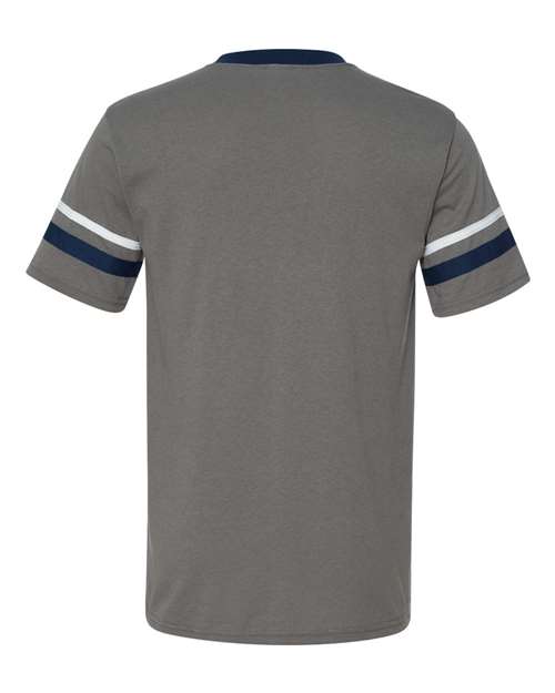 Augusta Sportswear V-Neck Jersey with Striped Sleeves 360 Graphite/ Navy/ White
