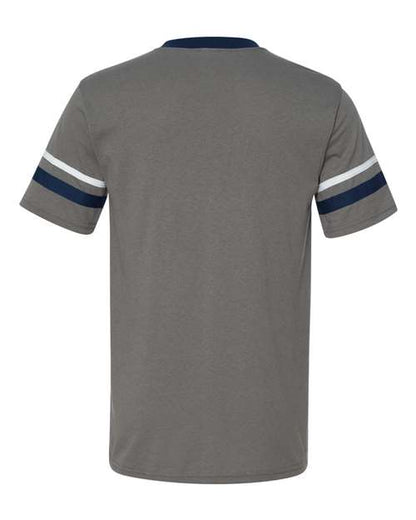 Augusta Sportswear V-Neck Jersey with Striped Sleeves 360 Graphite/ Navy/ White