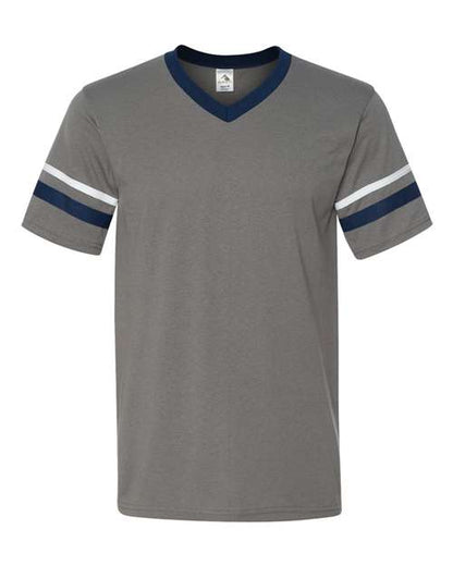 Augusta Sportswear V-Neck Jersey with Striped Sleeves 360 Graphite/ Navy/ White