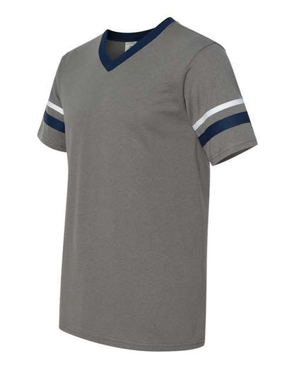 Augusta Sportswear V-Neck Jersey with Striped Sleeves 360 Graphite/ Navy/ White