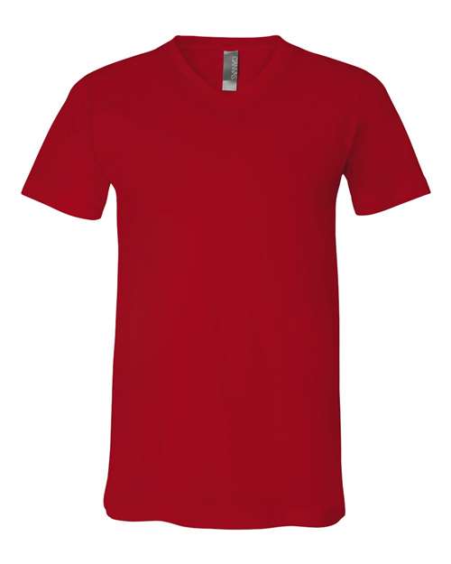 BELLA + CANVAS Jersey V-Neck Tee 3005 Red Custom Embroidered Business Logo