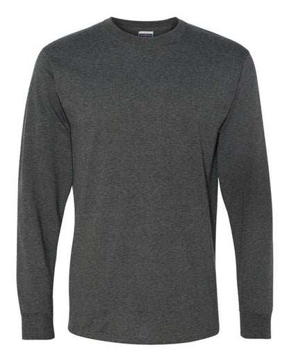 JERZEES Dri-Power® Long Sleeve 50/50 T-Shirt 29LSR Black Heather Custom Embroidered Business Logo