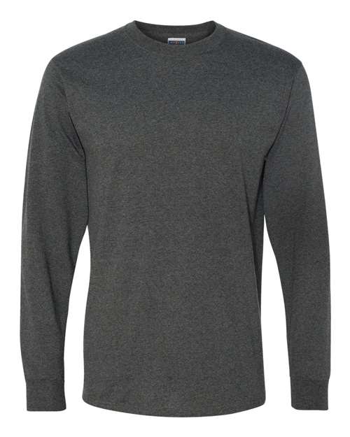 JERZEES Dri-Power® Long Sleeve 50/50 T-Shirt 29LSR Black Heather Custom Embroidered Business Logo