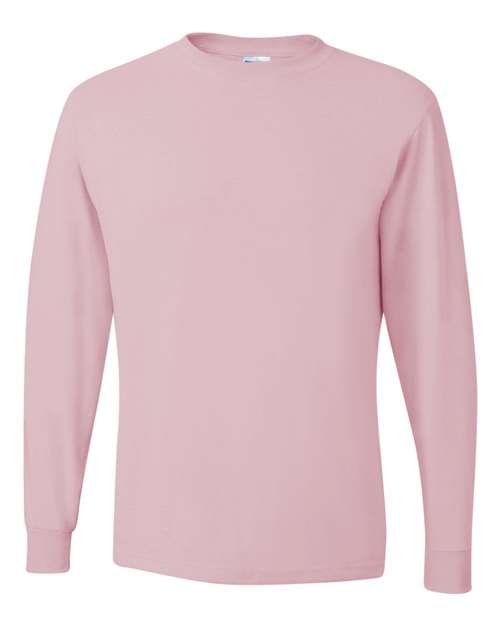 JERZEES Dri-Power® Long Sleeve 50/50 T-Shirt 29LSR Classic Pink Custom Embroidered Business Logo