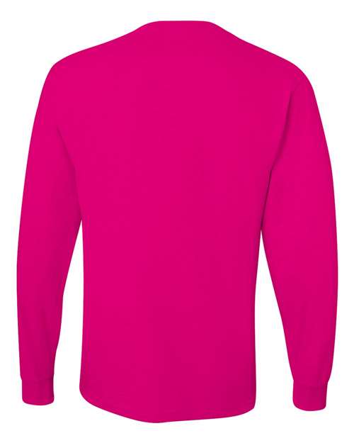 JERZEES Dri-Power® Long Sleeve 50/50 T-Shirt 29LSR Cyber Pink Custom Embroidered Business Logo