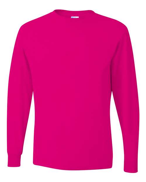 JERZEES Dri-Power® Long Sleeve 50/50 T-Shirt 29LSR Cyber Pink Custom Embroidered Business Logo