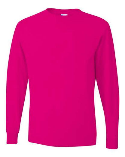 JERZEES Dri-Power® Long Sleeve 50/50 T-Shirt 29LSR Cyber Pink Custom Embroidered Business Logo