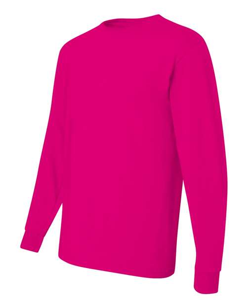 JERZEES Dri-Power® Long Sleeve 50/50 T-Shirt 29LSR Cyber Pink Custom Embroidered Business Logo